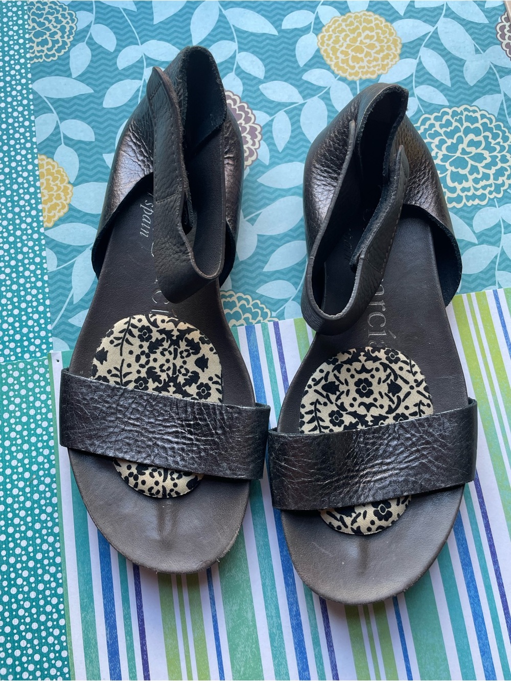 Pedro Garcia Black Leather Open-Toe Sandals with Printed Insole